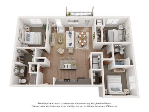 Floor plan for 3 beds, 2 baths, 1182 sqft